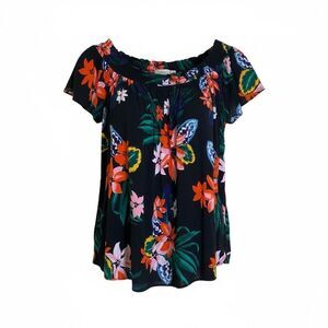 Old Navy Floral Tropical Off the Shoulder Short Sleeve Blouse Top Black Size XXL